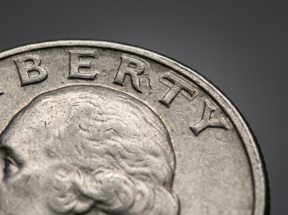 Doubled die obverse Washington quarter showing shadowed lettering